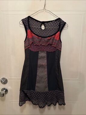 Women’s Black and Red Mini Dress with Textured Panels